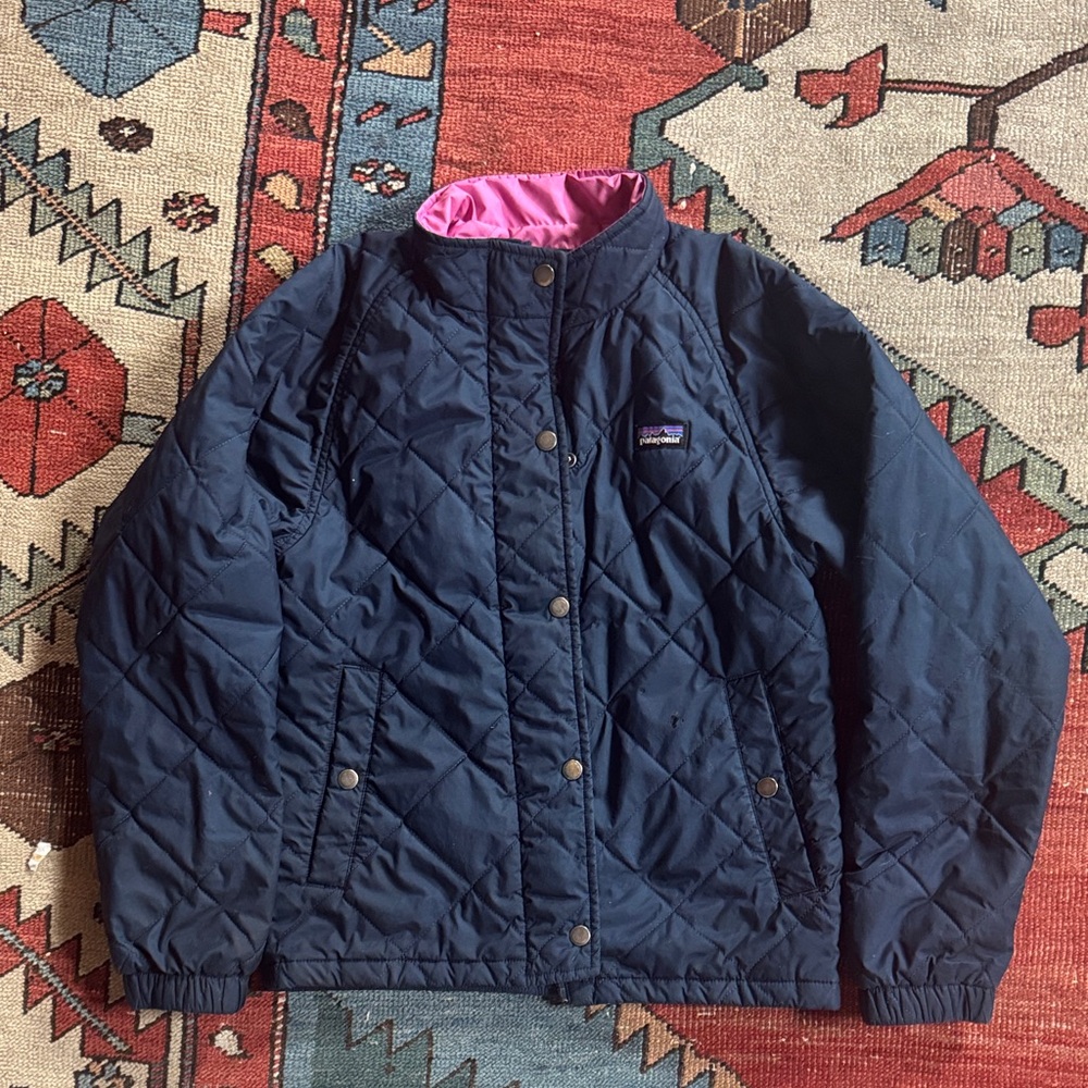 Patagonia Kids Navy and Pink Puffy Barn Jacket, size L